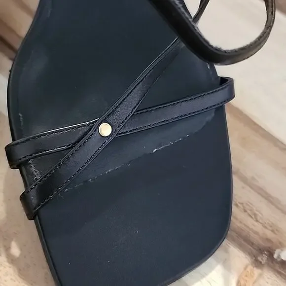 FRAME LE BRAXTON SANDAL SQUARE TOE ANKLE STRAP HEEL BLACK NOIR SIZE 40